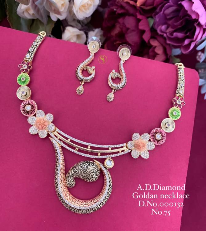 Designer AD Diamond Golden Necklace Wholesale Price In Surat
